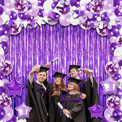 KatchOn, Purple Decorations Arch Set - Pack of 130 | Star Balloons, Fringe, Paper Fans, Swirls, latex Balloons for Graduation Decorations | Purple Birthday Decorations, Anniversary Decorations