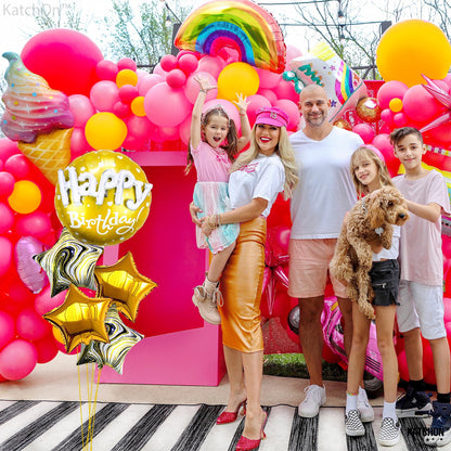 KatchOn, Gold Happy Birthday Balloon Set - 23 Inch, Big, Pack of 5 | Happy Birthday Mylar Balloons, Golden Birthday Balloons | Gold Party Decorations, Golden happy Birthday Decorations