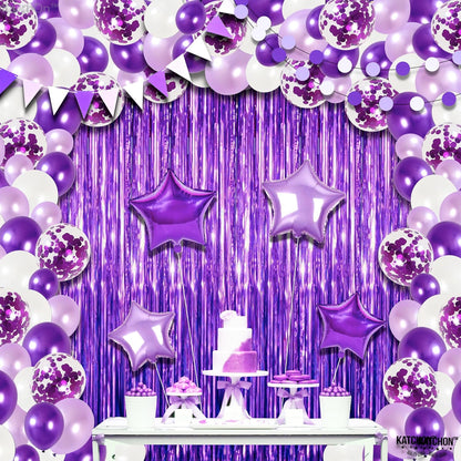 KatchOn, Purple Decorations Arch Set - Pack of 130 | Star Balloons, Fringe, Paper Fans, Swirls, latex Balloons for Graduation Decorations | Purple Birthday Decorations, Anniversary Decorations