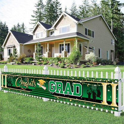 KatchOn, Green and Gold Congrats Grad Banner - 120x20 Inch | Graduation Yard Banner 2026 | Graduation Yard Sign for Graduation Decorations 2026 | Congrats Grad Graduation Banner | Class of 2026