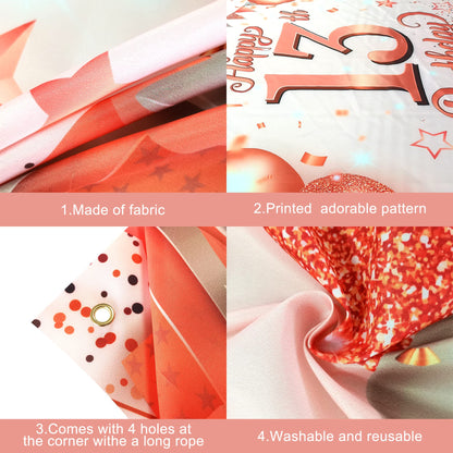 KatchOn Rose Gold Happy 13th Birthday Banner - Large, 72x44 Inch | 13th Birthday Backdrop for Girls' Birthday Decorations