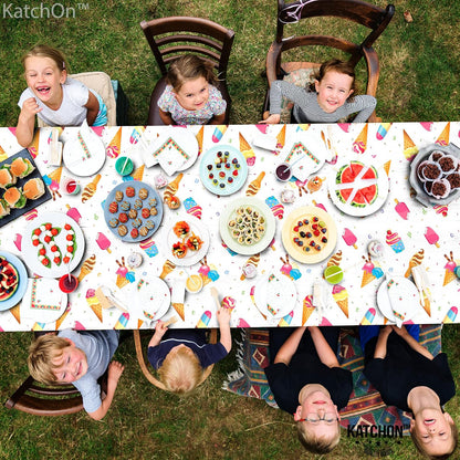 XtraLarge 108x54 Inch Ice Cream Table Cover - Pack of 2 Plastic Ice Cream Table Cloths for Parties | Ice Cream Birthday Party Decorations | Popsicle Themed Table Cover | Summer Party Table Decorations