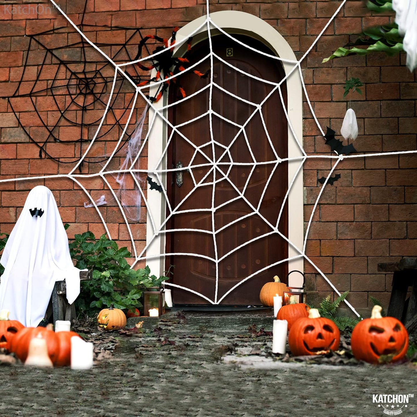 KatchOn, Halloween Spider Web Outdoor - Large, 8 Feet | Spider Web Rope | Round Rope Spider Web Decoration, Spider Webs Halloween Decorations | Halloween Party Decorations, Halloween Yard Decorations