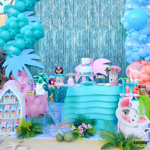katchon xtralarge blue foil fringe 6 4x8 feet pack of 2 mermaid birthday decorations under the sea party decorations ocean birthday decoration ocean backdrop baby shark birthday decorations