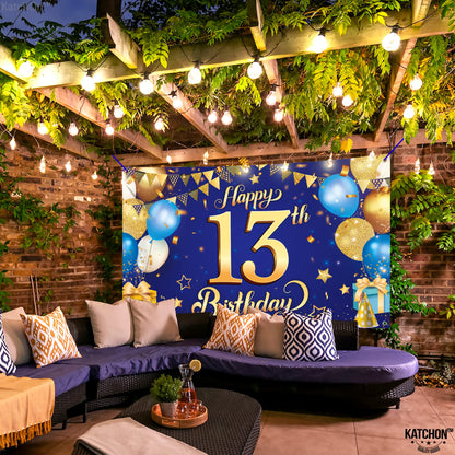 13th Happy Birthday Blue Wall Banner,Foil-US