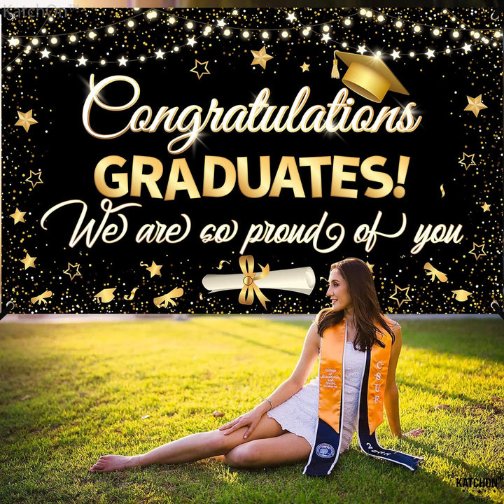 KatchOn, Congratulations Graduate Banner 2024 - Large 72x44 Inch | Black and Gold Graduation Backdrop, Graduation Decorations Class of 2024 | Congratulations Banner, 2024 Graduation Party Decorations
