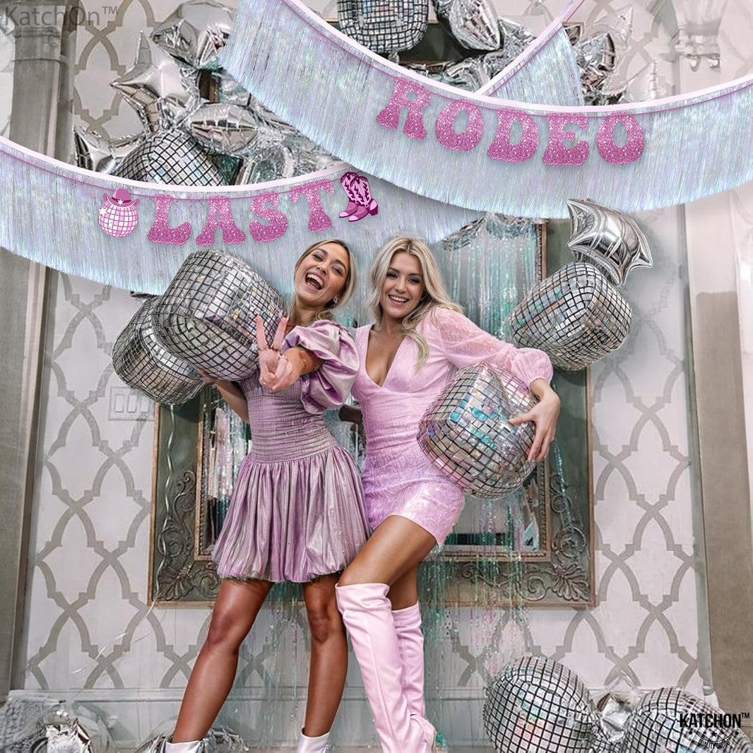 KatchOn, White Iridescent Fringe Banner - 6.5 Feet, Pack of 2 | Iridescent Fringe Garland for Bachelorette Party Decorations | Iridescent Tinsel Garland for Halloween Decor, Christmas Decorations