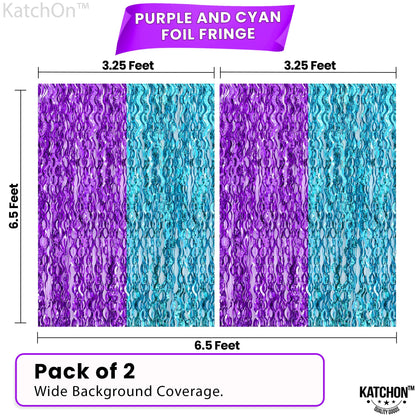 KatchOn, Large Wavy Purple and Blue Fringe Curtain - Pack of 2 | Mermaid Birthday Decorations, Beach Party Decorations | Purple and Blue Foil Fringe for Under The Sea Party Decorations