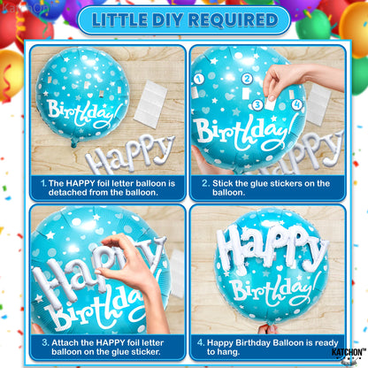 KatchOn, Blue Happy Birthday Balloon Set - 23 Inch, Large, Pack of 5 | Sea Turtle Birthday Decorations, Blue Sea Turtle Balloons | Teal Happy Birthday Balloons for Turtle Themed Birthday Decorations