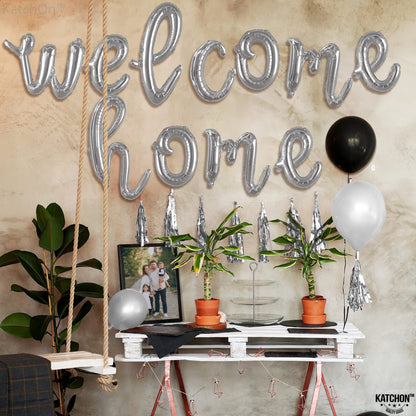 KatchOn, Silver Welcome Home Balloons Decorations - 16 Inch | Welcome Home Banner Balloon | Welcome Back Balloons | Welcome Home Decorations for Homecoming Decorations | Housewarming Party Decoration