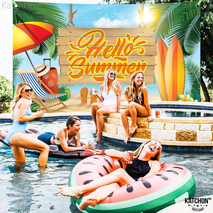 KatchOn Hello Summer Backdrop Banner – Tropical Beach Party Decorations | Pool Party Decorations, Hawaiian Luau Party Decorations, Summer Party Decorations, Summer Theme Party Decor