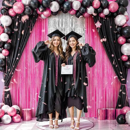 KatchOn, Hot Pink and Silver Fringe Backdrop - XtraLarge, 3.2x8 Feet, Pack of 3 | Silver & Pink Backdrop for Birthday Party Decorations, Bachelorette Party Decorations | Graduation Decoration 2025