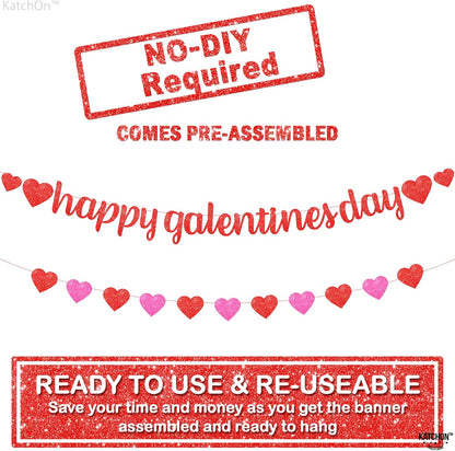 KatchOn, Glitter Red Happy Galentines Day Banner - 10 Feet, No DIY | Happy Galentines Day Decorations for Party | Galentines Day Sign for Galentines Decorations | Galentines Decor