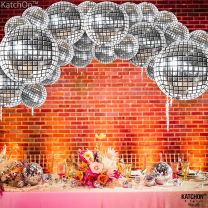 KatchOn, Large Silver Disco Ball Balloons - 32 Inch, Pack of 20 | Disco Balloons, Disco Party Decorations | Disco Ball Balloon for 70s Party Decorations | Last Disco Bachelorette Party Decorations