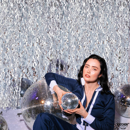 KatchOn, XtraLarge Wavy Silver Backdrop Curtain - Pack of 2 |  Silver Streamers Backdrop for Disco Party Decorations  | Fringe Curtains for Engagement, 25th Anniversary, 25th Birthday Decorations