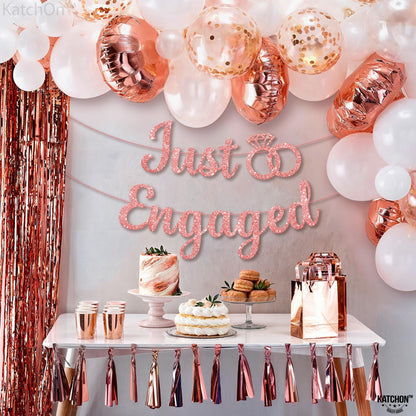 KatchOn Glitter Rose Gold Engagement Banner - 10 Feet, No DIY | Engagement Party Decorations | Just Engaged Sign