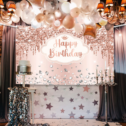 KatchOn, XtraLarge Rose Gold Happy Birthday Banner - 72x44 Inch | Birthday Decorations for Women, Girls | Backdrop Banner For Rose Gold Party Decorations | Princess Party Decorations