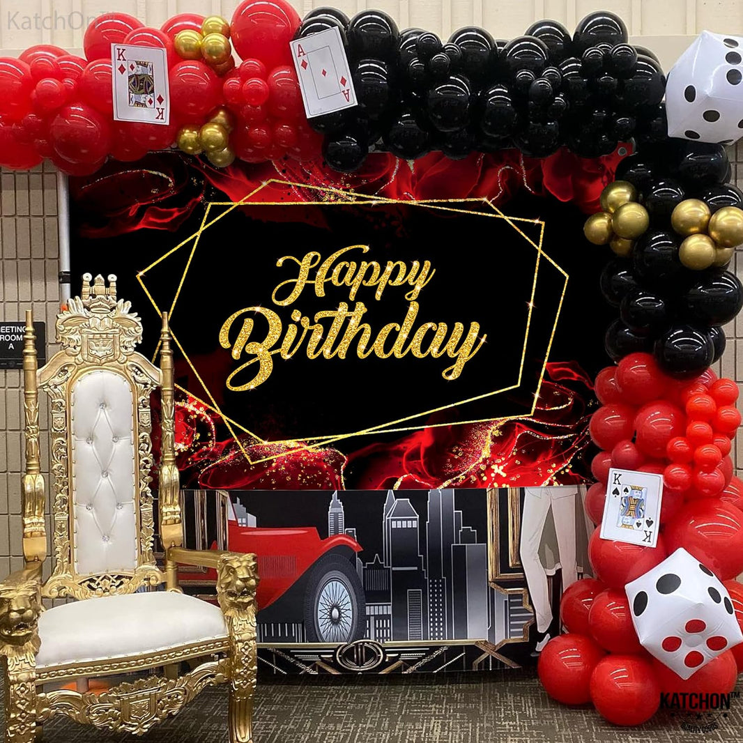 KatchOn, Red and Black Happy Birthday Banner - XtraLarge 72x44 Inch | Red and Black Birthday Decorations | Happy Birthday Wall Banner for Black and Red Birthday Decor | Red and Black Party Decorations