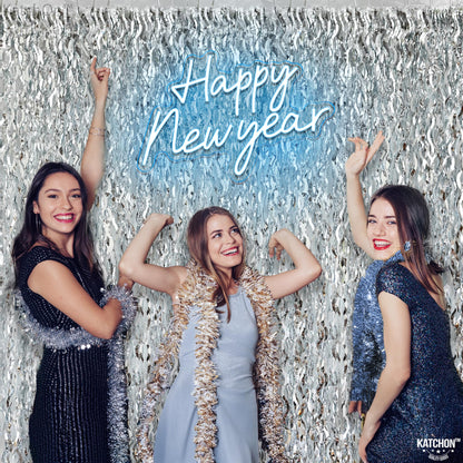 KatchOn, XtraLarge Wavy Silver Backdrop Curtain - Pack of 2 |  Silver Streamers Backdrop for Disco Party Decorations  | Fringe Curtains for Engagement, 25th Anniversary, 25th Birthday Decorations