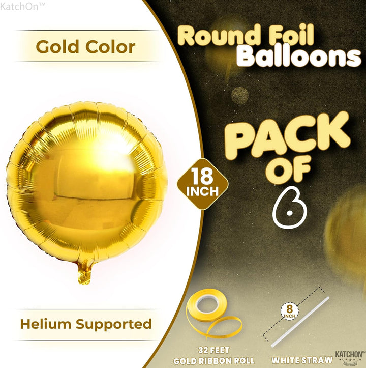 KatchOn, Big, Gold Foil Balloons - 18 Inch, Pack of 6 | Gold Balloons for Party Decorations | Round Shape Balloons for Bridal Shower, Birthdays | Gold Mylar Balloons for Graduation Decorations 2024