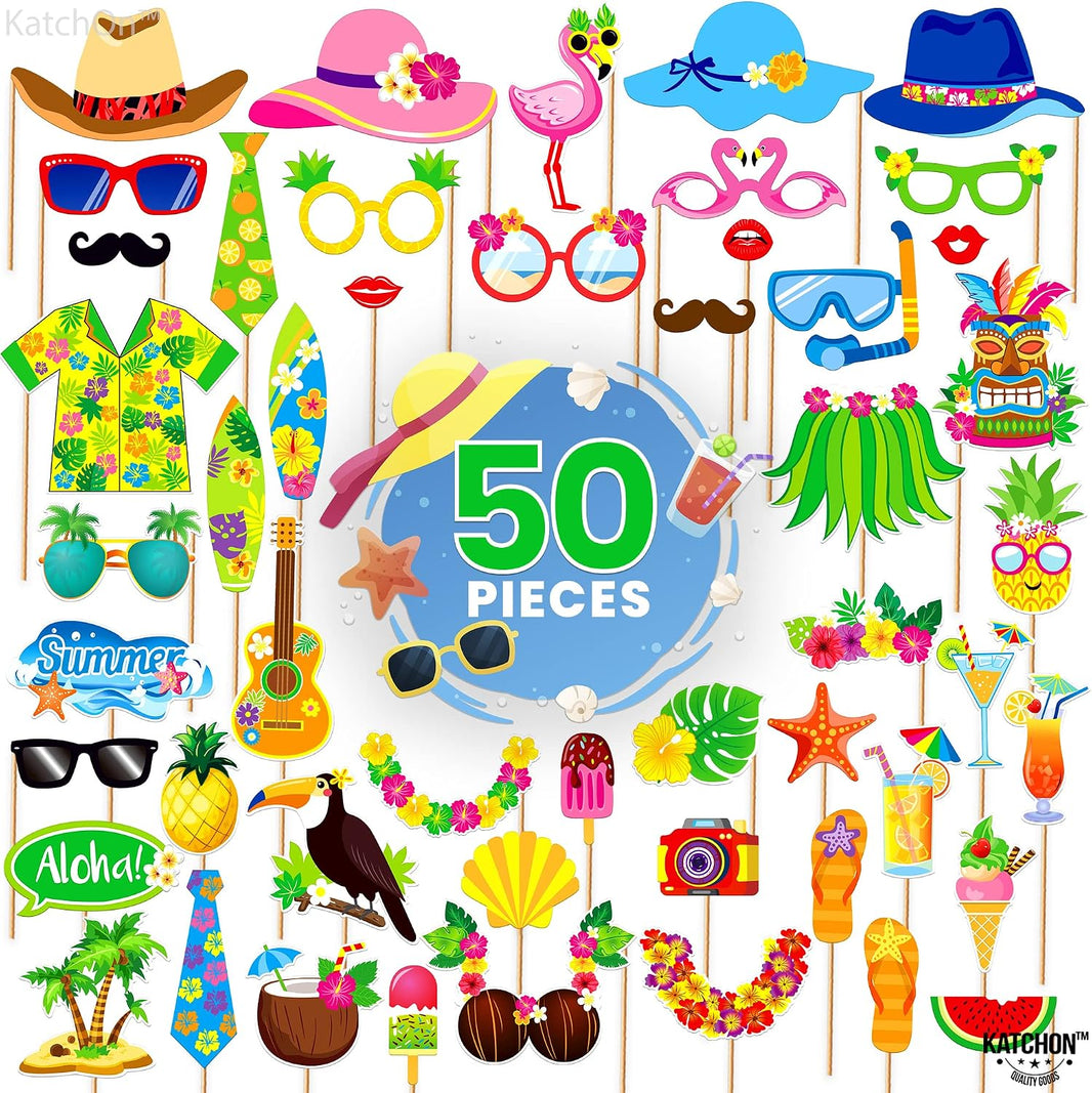 KatchOn 50 Pcs Tropical Hawaiian Photo Booth Props | Luau Party Decorations | luau photo booth props, Hawaiian Party Decorations | Luau Photo Props, Aloha Party Decorationsm, Pool Party Decorations