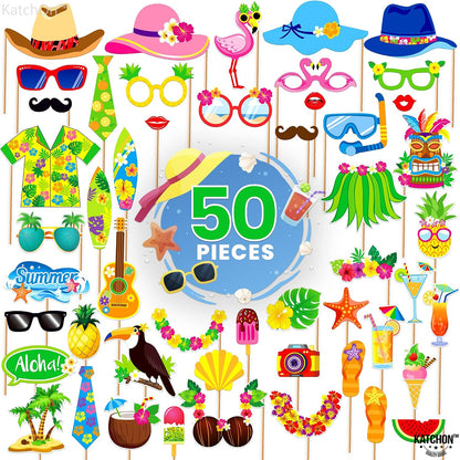 KatchOn 50 Pcs Tropical Hawaiian Photo Booth Props | Luau Party Decorations | luau photo booth props, Hawaiian Party Decorations | Luau Photo Props, Aloha Party Decorationsm, Pool Party Decorations