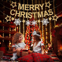 KatchOn, Glitter Merry Christmas Banner Indoor - Large 10 Feet, 3 Strings | Snowflake Garland | Merry Christmas Decorations | Xmas Decorations | Winter Party Decorations | Merry Christmas Garland