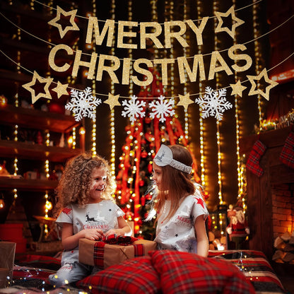 KatchOn, Glitter Merry Christmas Banner Indoor - Large 10 Feet, 3 Strings | Snowflake Garland | Merry Christmas Decorations | Xmas Decorations | Winter Party Decorations | Merry Christmas Garland