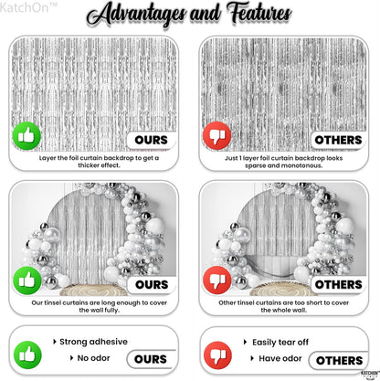 KatchOn, XtraLarge Silver Foil Fringe Curtain - 3.2x8 ft Pack of 2, Streamers Backdrop for Graduation Decorations 2026, Silver Fringe Backdrop for Birthday Decor, Bachelorette party decorations