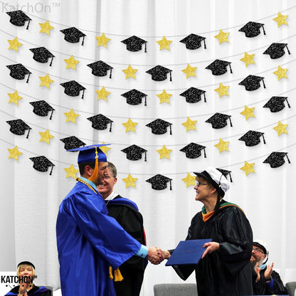 Graduation Decorations 2026, Graduation Cap Garland - 10 Feet, No DIY | Grad Garland Class of 2026, Black and Gold Grad Decorations 2026 | Grad Cap Decor for 2026 Graduation Decorations - KatchOn