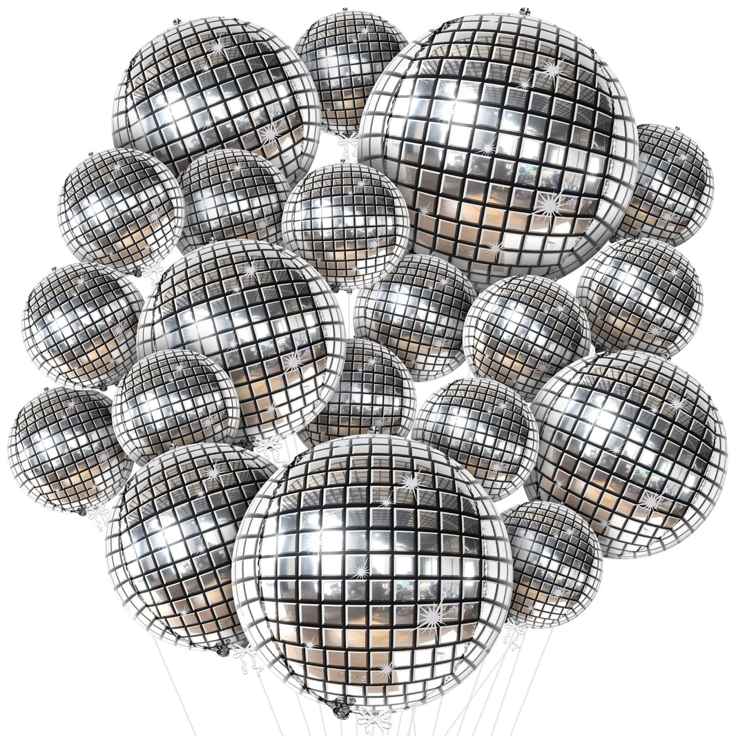KatchOn, Silver Disco Ball Balloons - 32 Inch, Pack of 20 | Shiny Disco Ball for Disco Party Decorations | 4D Sphere Disco Balloons for Disco Bachelorette Party Decorations | Silver Birthday Décor