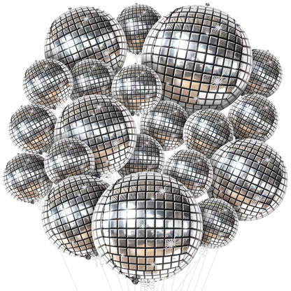 KatchOn, Silver Disco Ball Balloons - 32 Inch, Pack of 20 | Shiny Disco Ball for Disco Party Decorations | 4D Sphere Disco Balloons for Disco Bachelorette Party Decorations | Silver Birthday Décor