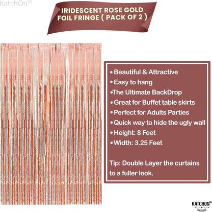 KatchOn, Iridescent Rose Gold Fringe Curtain - XtraLarge, 6.4x8 Feet, Pack of 2 | Rose Gold Streamers for Bachelorette Party Decorations | Rose Gold Birthday Fringe for Rose Gold Party Decorations