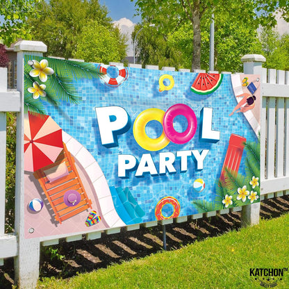 KatchOn Pool Party Banner 72x44 Inch | Pool Party Banner, Pool Party Decorations, Summer Backdrop for Summer Party Decorations