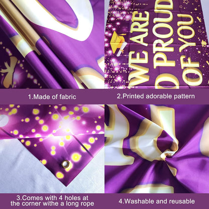 KatchOn, We are So Proud of You Banner - XtraLarge, 72x44 Inch | Graduation Backdrop Purple and Gold for Graduation Party Decorations 2026 | Congratulations Banner for Graduation Decorations 2026