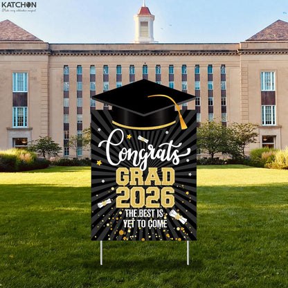 Graduation Decorations 2026 | Graduation Yard Signs Class Of 2026-16x10 Inches | Black And Gold Congrats Grad Yard Sign | Graduation Lawn Signs for Black And Gold,Congrats Grad Decorations, Katchon