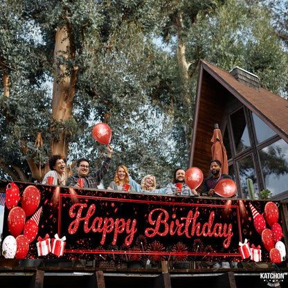 KatchOn, Black and Red Happy Birthday Yard Banner - XtraLarge, 120x20 Inch | Birthday Decorations for Women, Men | Happy Birthday Yard Banner For Black and Red Party Decorations | Casino Birthday Decorations