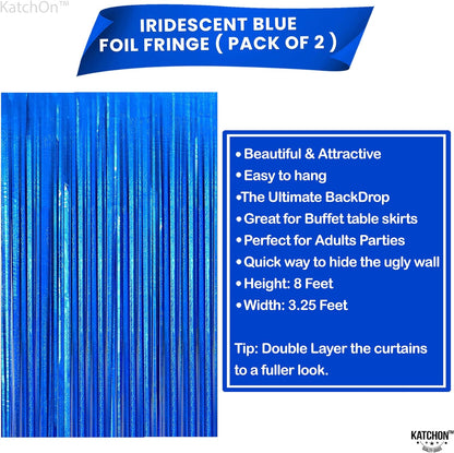 KatchOn, XtraLarge Blue Iridescent Streamers - 6.4x8 Feet, Pack of 2 | Blue Tinsel Backdrop for Ocean Themed Party Decor | Blue Streamers Backdrop for Blue Decorations, Under The Sea Party Decorations