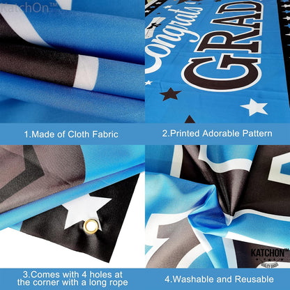 KatchOn, XtraLarge Congrats Grad Banner - 72x44 Inch, Graduation Banner | Congratulations Backdrop | Blue and Black Congrats Grad Decoration | Graduation Decorations 2026