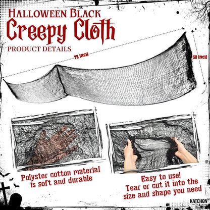 KatchOn Halloween Creepy Cloth and Crows, Black Cheesecloth - Pack of 7