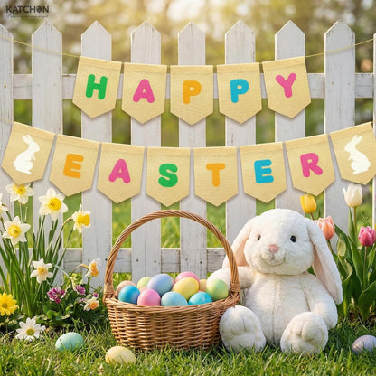 katchon easter burlap banner 10 feet no diy easter burlap garland for easter decorations home easter banner garland for classroom office outdoor decorations