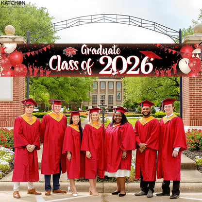 KatchOn, Large Graduate Class of 2026 Banner - 120x20 Inch | Red and White Graduation Yard Banner for Outdoor 2026 Graduation Decorations | Class of 2026 Decor, Grad Party Decorations