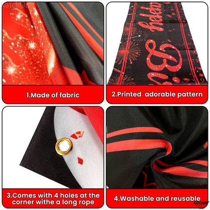 KatchOn, Black and Red Happy Birthday Yard Banner - XtraLarge, 120x20 Inch | Birthday Decorations for Women, Men | Happy Birthday Yard Banner For Black and Red Party Decorations | Casino Birthday Decorations