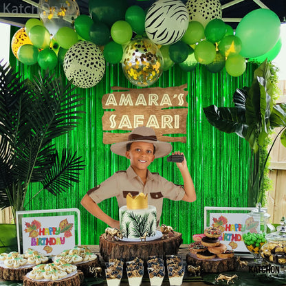 KatchOn, XtraLarge Iridescent Green Streamers Party Decorations - 3.2x8 Feet, Pack of 2 | Fringe Backdrop for Jungle or Dinosaur Birthday | Green Party Decorations | Graduation Decorations 2025