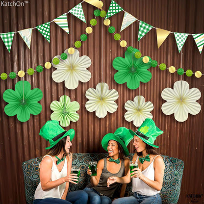 KatchOn, St Patricks Day Hanging Decorations Set - Pack of 9 | 13 Feet, St Patricks Day Garland, Shamrock Paper Fan for St Patricks Day Decorations | Shamrock Garland for Shamrock Decorations