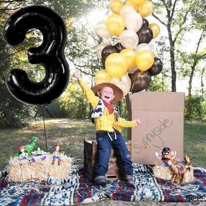 KatchOn Black Number 3 Balloon - Giant, 40 Inch | 3rd Birthday Decorations for Boys