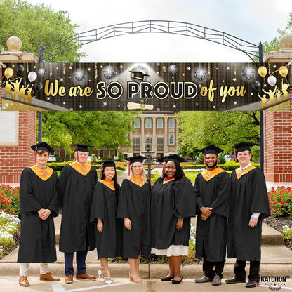 KatchOn, XtraLarge Black We Are So Proud of You Banner - 120x20 Inch | Graduation Decorations 2026 | Black and Gold Graduation Yard Banner for Outdoor Grad Decorations 2026 | 2026 Graduation Banner