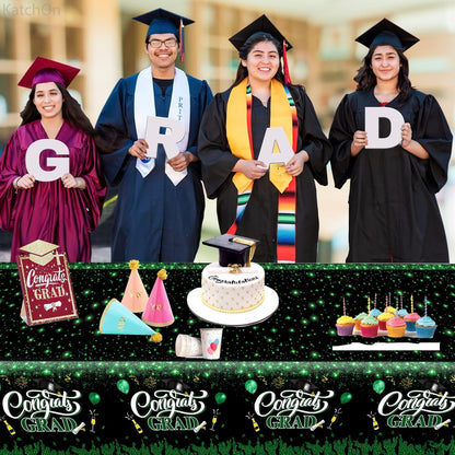 KatchOn, Green and Black Graduation Tablecloths - XtraLarge 108x54 Inch, Pack of 3 | Green and Black Graduation Decorations 2026 | Graduation Tablecloth 2026, Graduation Table Decorations