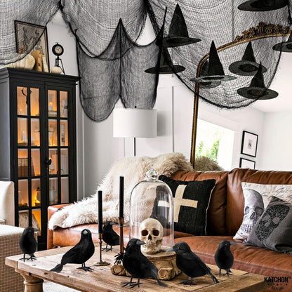 KatchOn Halloween Creepy Cloth and Crows, Black Cheesecloth - Pack of 7