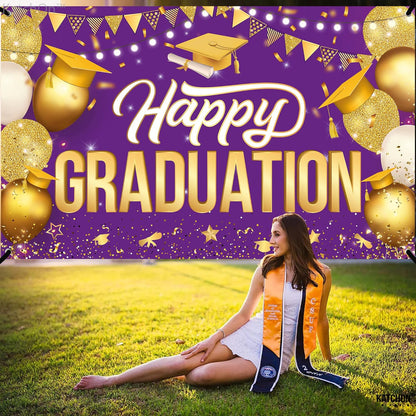 KatchOn, Happy Graduation Banner Purple and Gold - XtraLarge, 72x44 Inch | Purple Backdrop 2026, Grad Party Decorations Class of 2026 Congratulations Banner, Graduation Decorations 2026